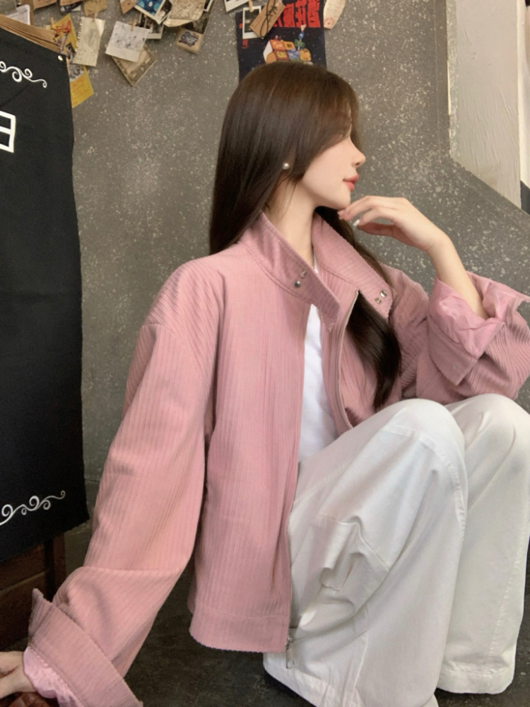 Korean style cstand collar coat loose tops for women