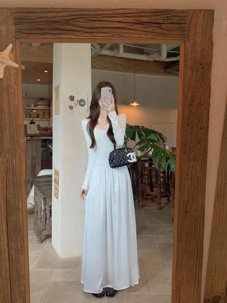 Halter round neck long dress bottoming dress