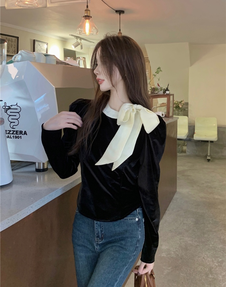 Puff sleeve all-match shirt France style tops for women