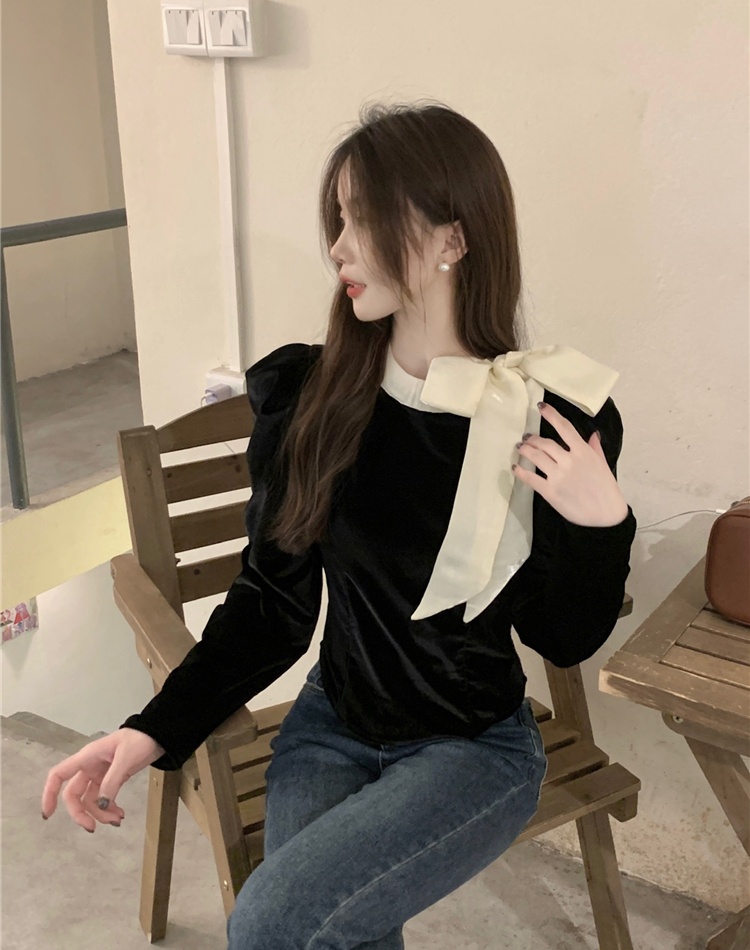 Puff sleeve all-match shirt France style tops for women