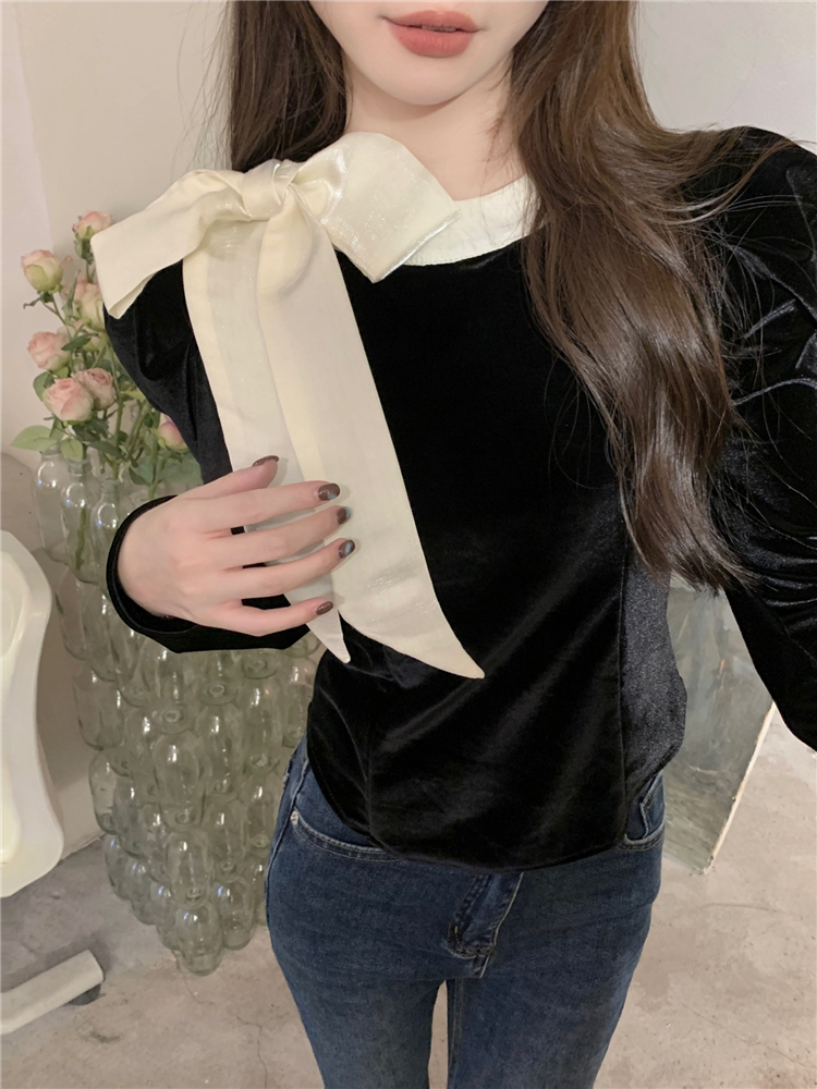 Puff sleeve all-match shirt France style tops for women