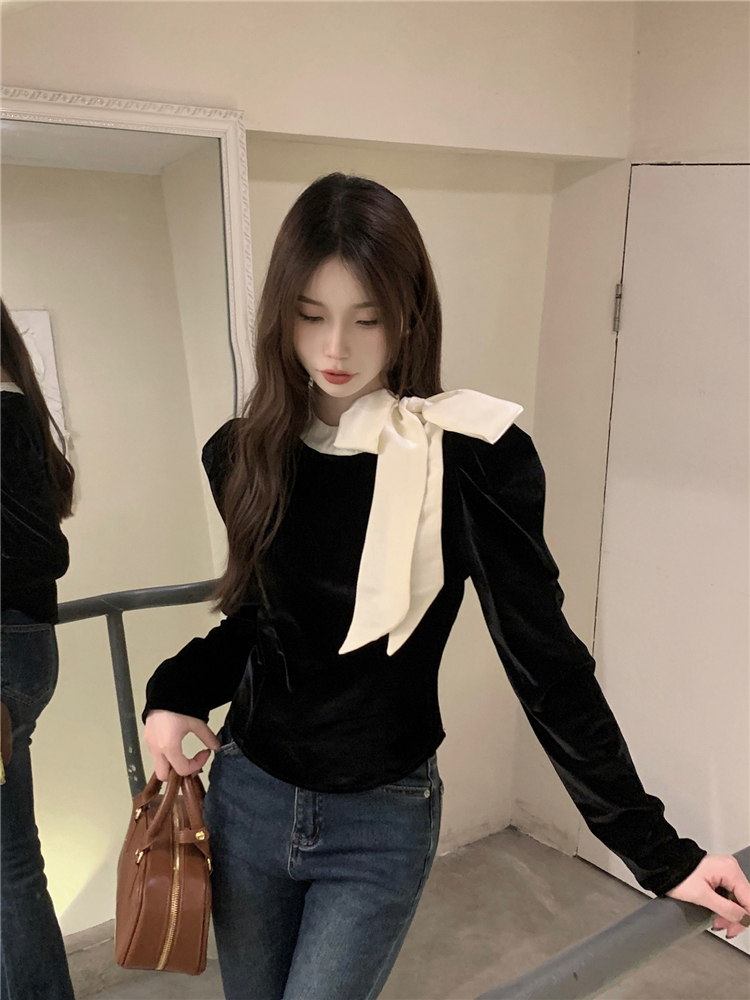 Puff sleeve all-match shirt France style tops for women