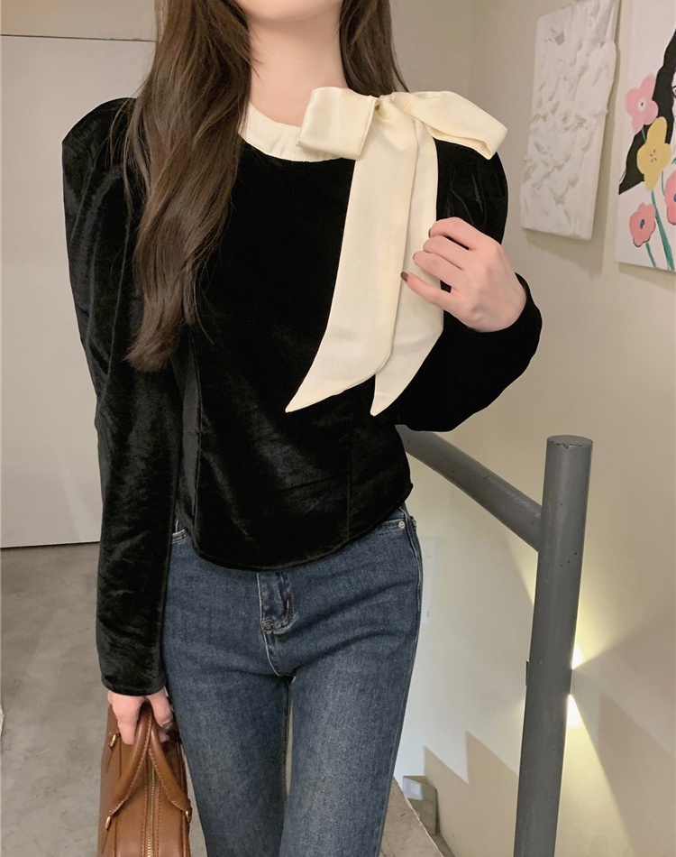 Puff sleeve all-match shirt France style tops for women