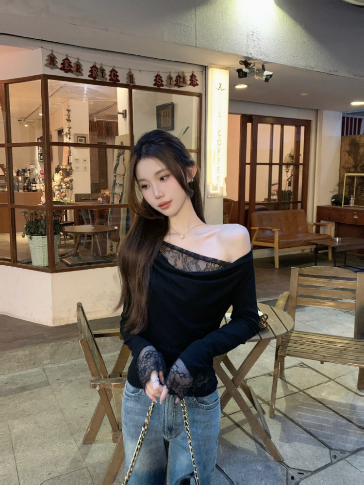 Sloping shoulder bottoming shirt tender tops for women