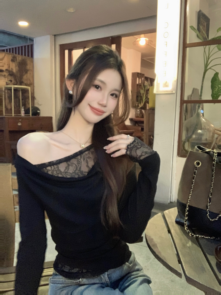 Sloping shoulder bottoming shirt tender tops for women