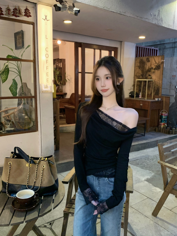 Sloping shoulder bottoming shirt tender tops for women