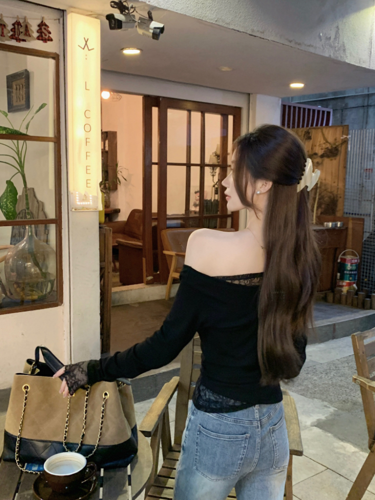 Sloping shoulder bottoming shirt tender tops for women