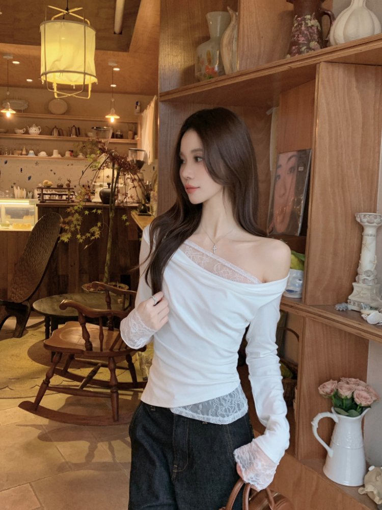Sloping shoulder bottoming shirt tender tops for women
