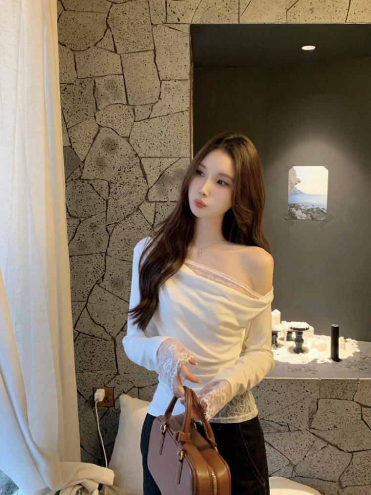 Sloping shoulder bottoming shirt tender tops for women