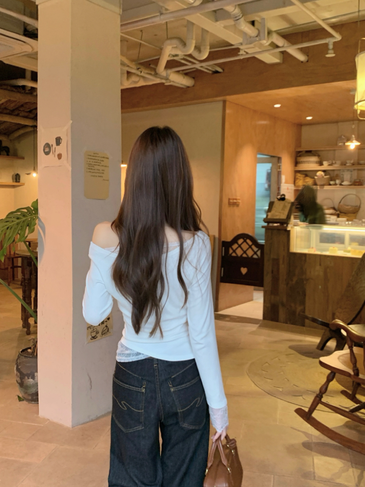 Sloping shoulder bottoming shirt tender tops for women