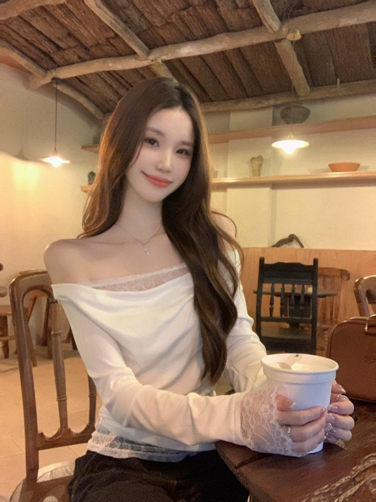 Sloping shoulder bottoming shirt tender tops for women