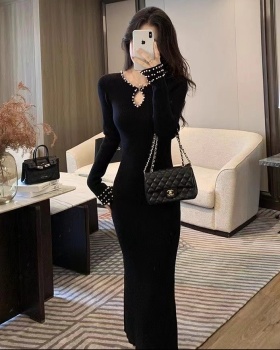 Slim temperament knitted beading dress for women