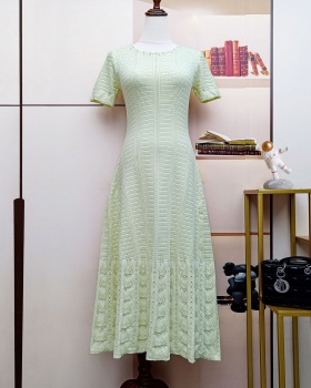 Round neck short sleeve slim light luxury knitted tender dress