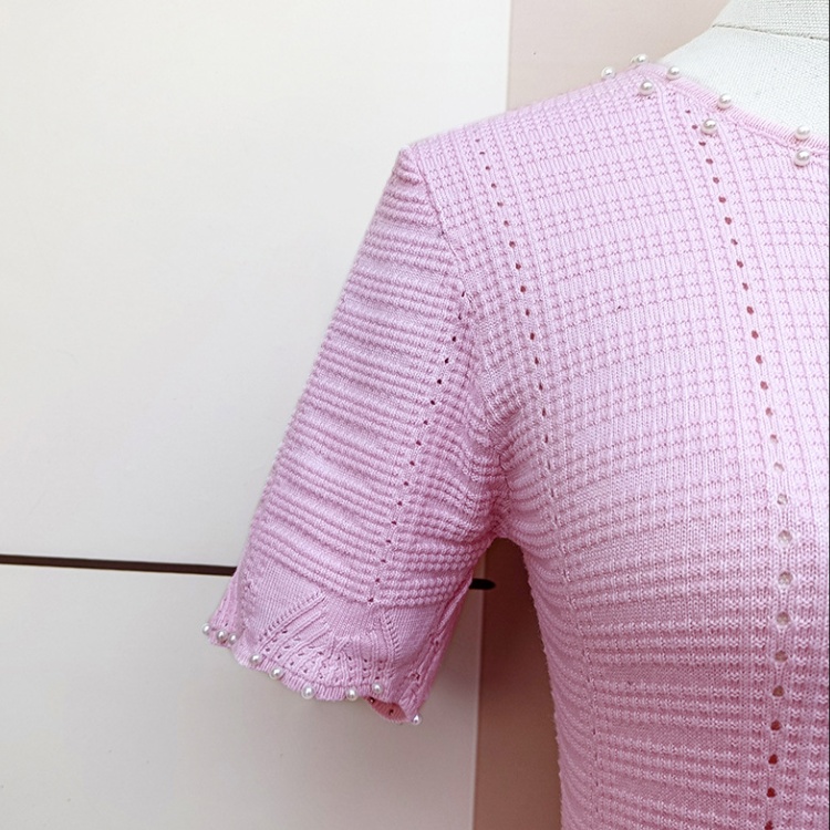 Round neck short sleeve slim light luxury knitted tender dress