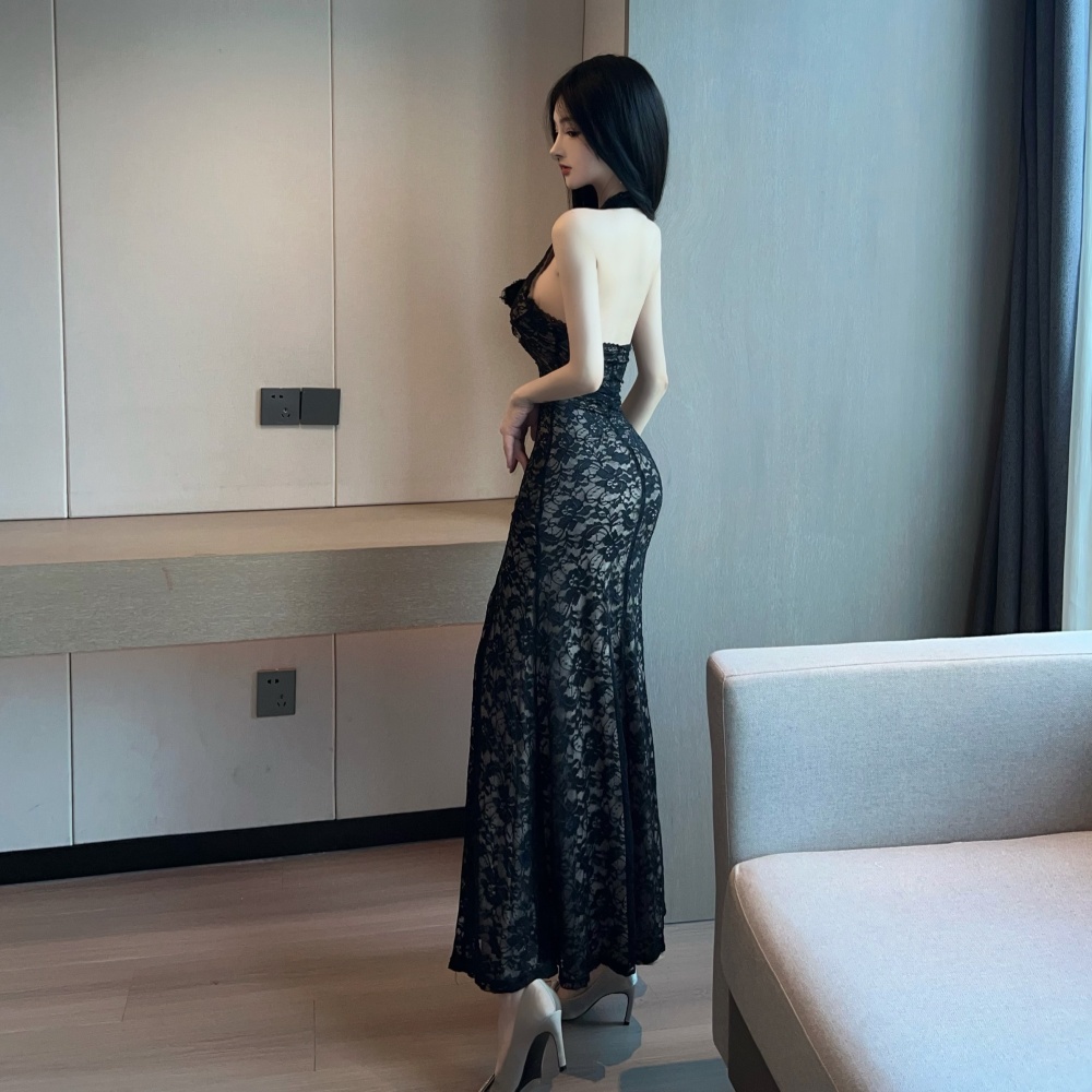 Spicegirl irregular lace dress V-neck slim long dress