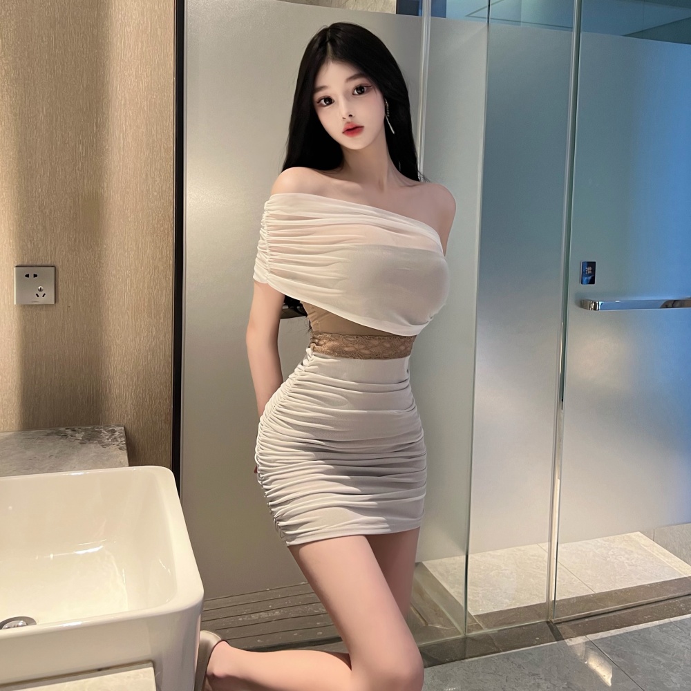 Sloping shoulder sexy dress spicegirl formal dress for women