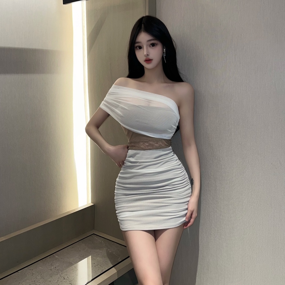 Sloping shoulder sexy dress spicegirl formal dress for women