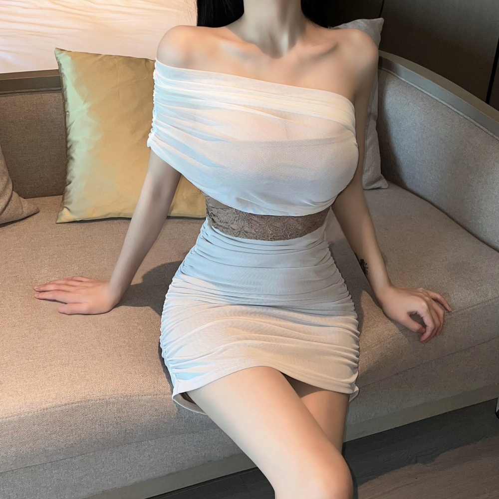 Sloping shoulder sexy dress spicegirl formal dress for women