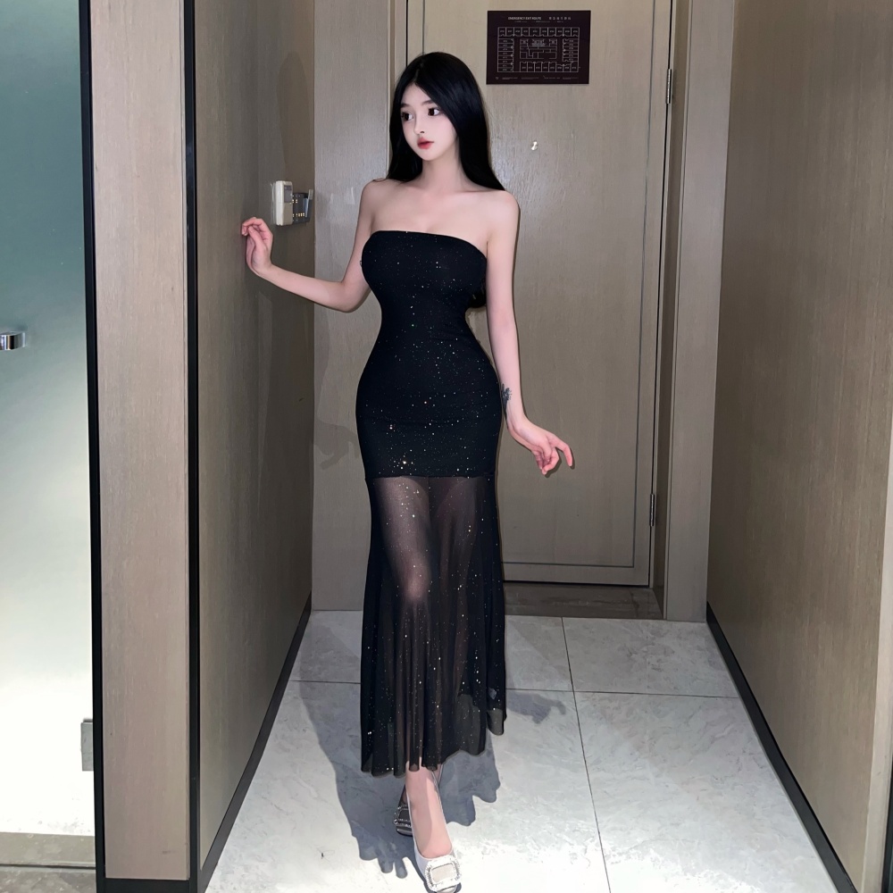 Sexy long dress wrapped chest formal dress for women
