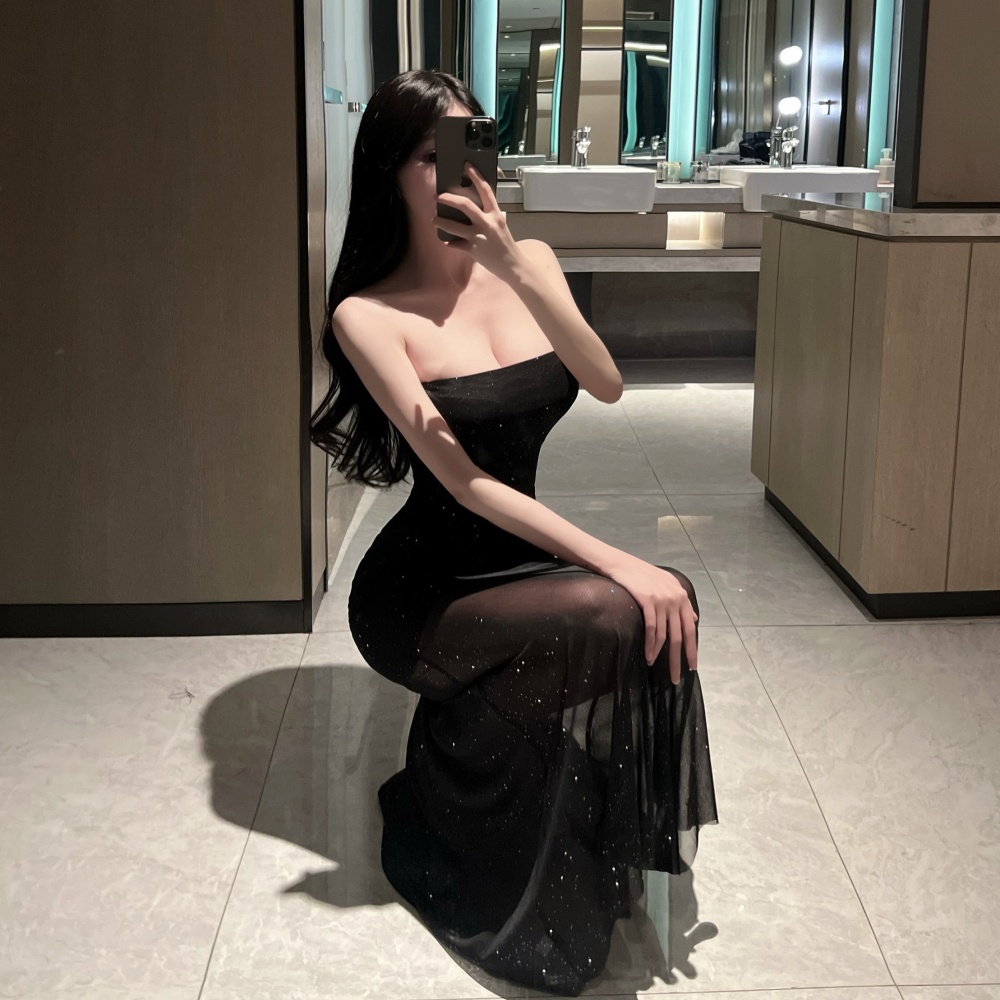 Sexy long dress wrapped chest formal dress for women