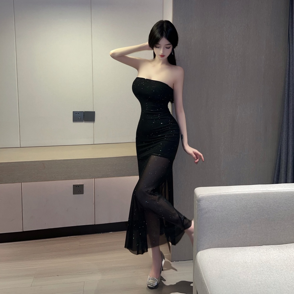 Sexy long dress wrapped chest formal dress for women