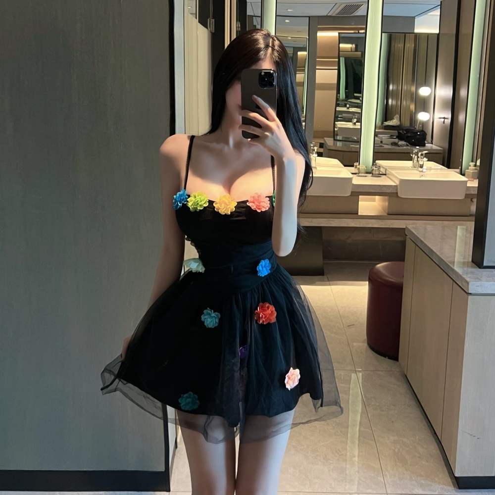 Flowers stereoscopic formal dress slim sling dress for women