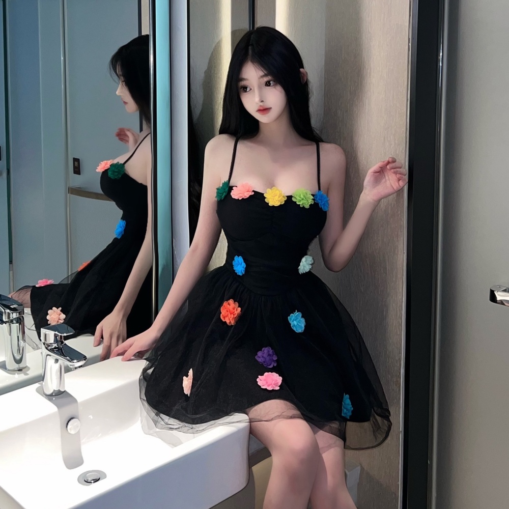 Flowers stereoscopic formal dress slim sling dress for women