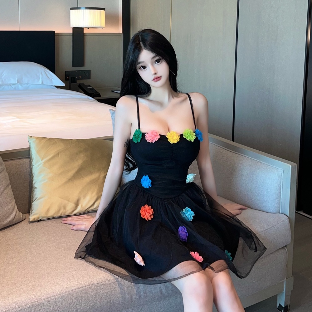 Flowers stereoscopic formal dress slim sling dress for women