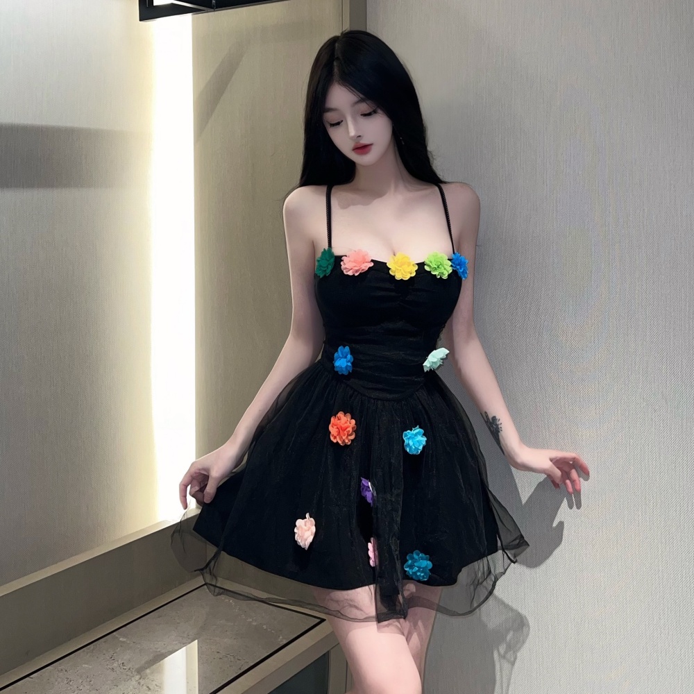 Flowers stereoscopic formal dress slim sling dress for women