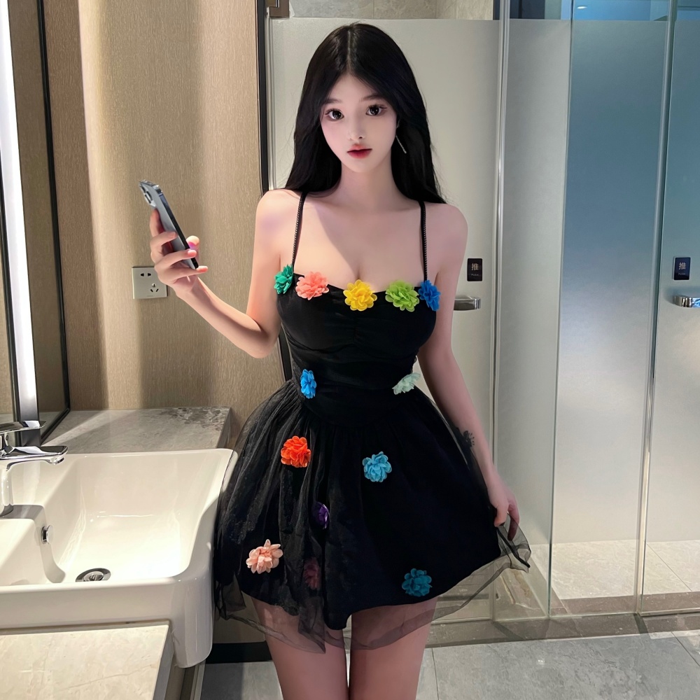 Flowers stereoscopic formal dress slim sling dress for women