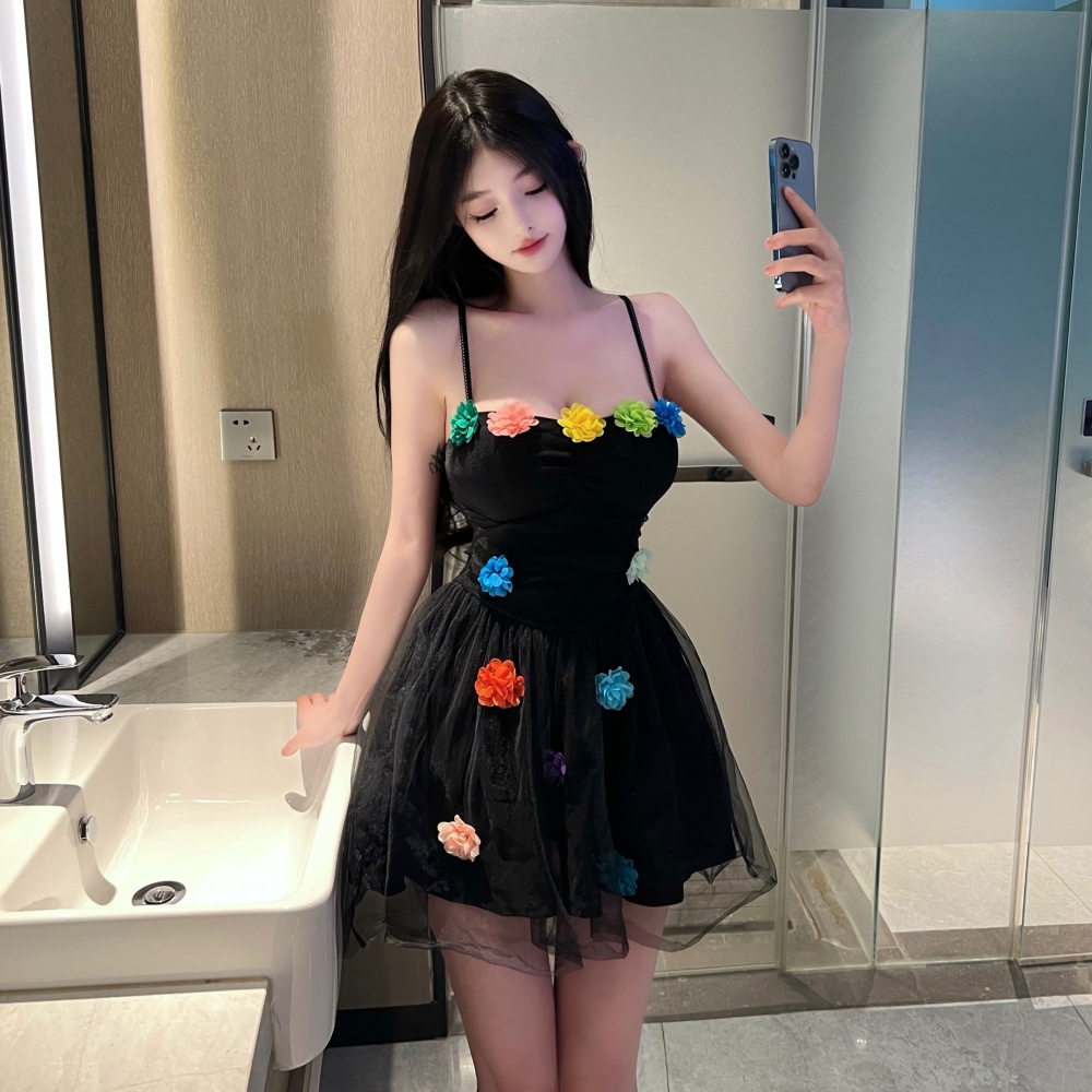 Flowers stereoscopic formal dress slim sling dress for women