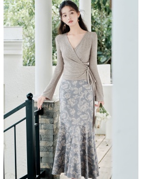 Retro slim sweater long sleeve autumn tops a set for women