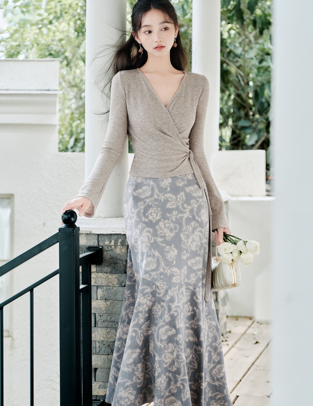 Retro slim sweater long sleeve autumn tops a set for women