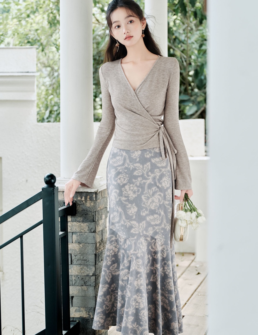 Retro slim sweater long sleeve autumn tops a set for women