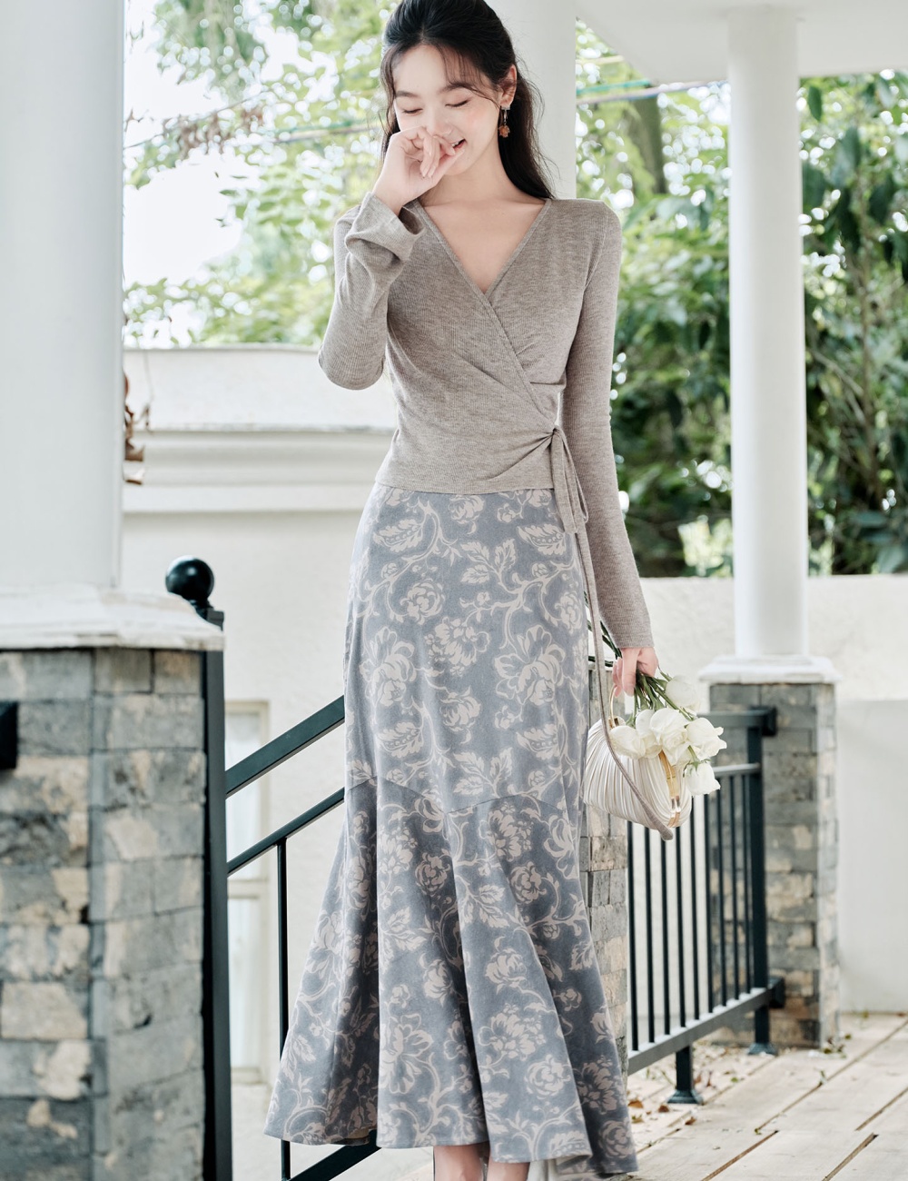 Retro slim sweater long sleeve autumn tops a set for women