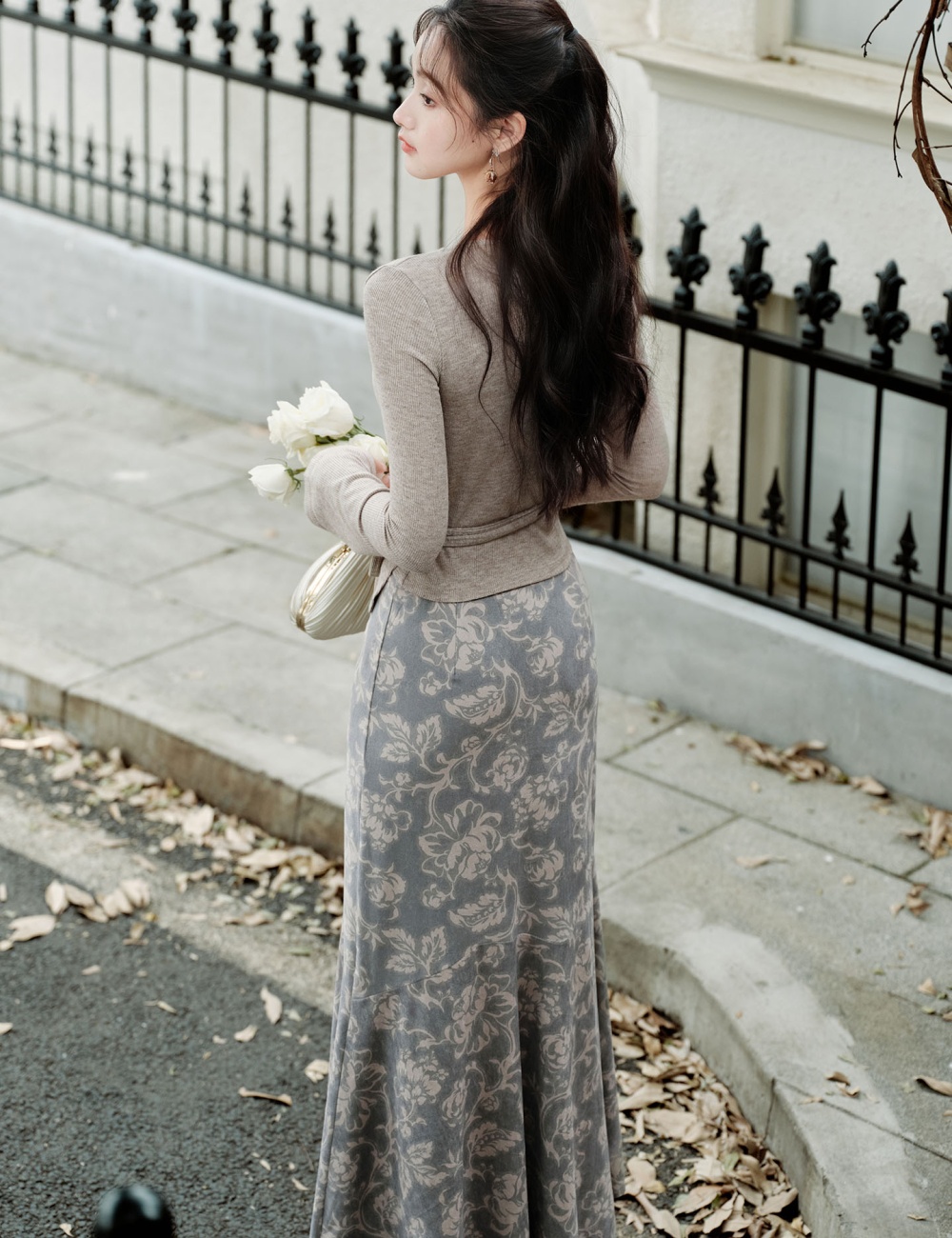 Retro slim sweater long sleeve autumn tops a set for women