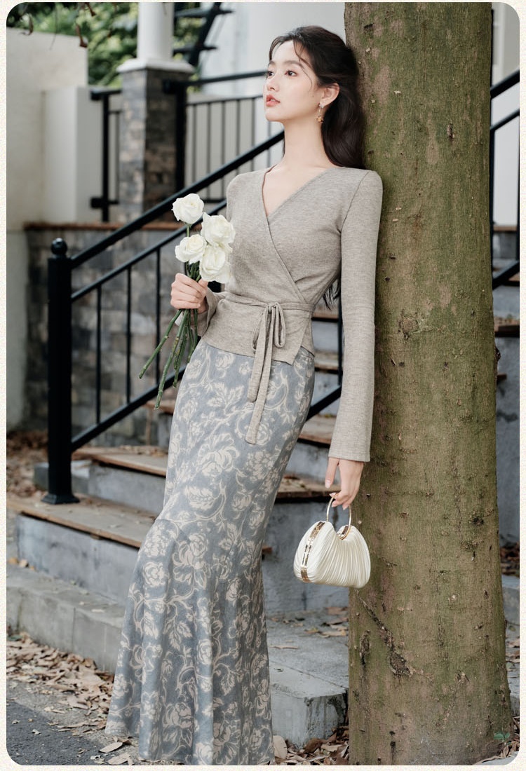 Retro slim sweater long sleeve autumn tops a set for women