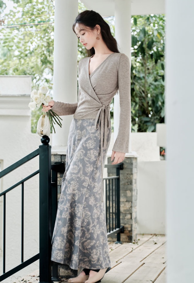 Retro slim sweater long sleeve autumn tops a set for women