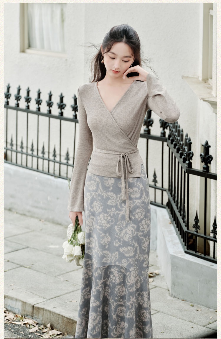 Retro slim sweater long sleeve autumn tops a set for women