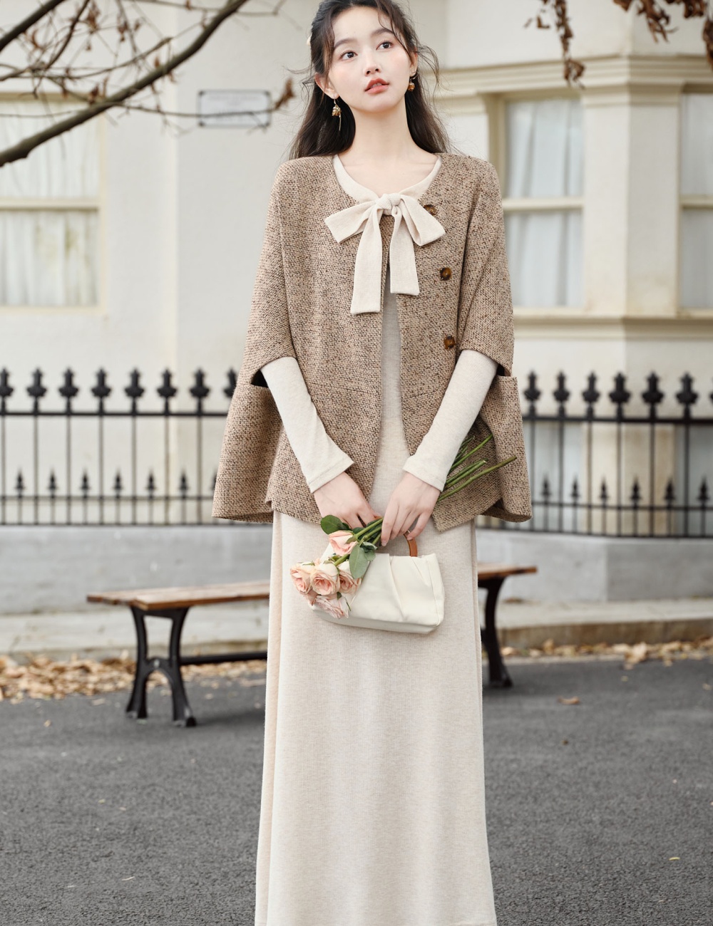 Temperament retro coat loose cloak 2pcs set