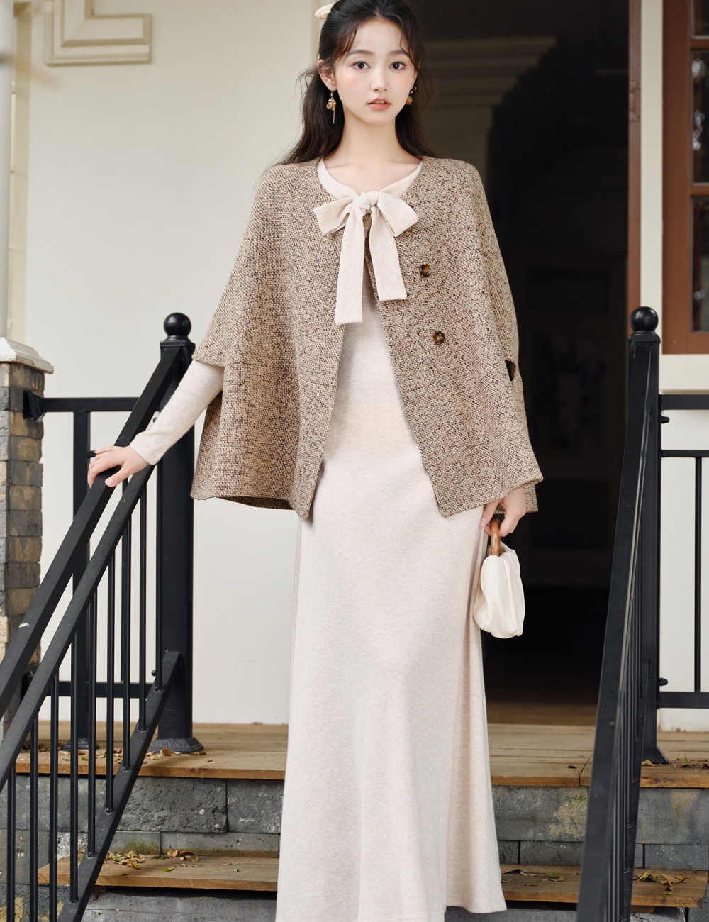 Temperament retro coat loose cloak 2pcs set