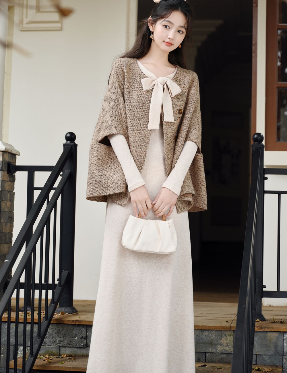 Temperament retro coat loose cloak 2pcs set