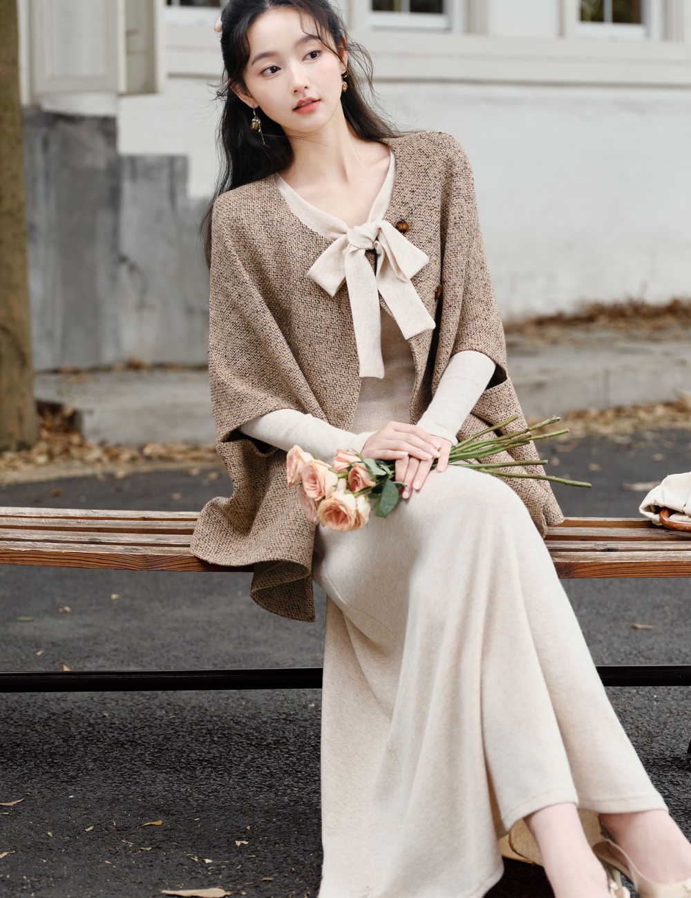 Temperament retro coat loose cloak 2pcs set