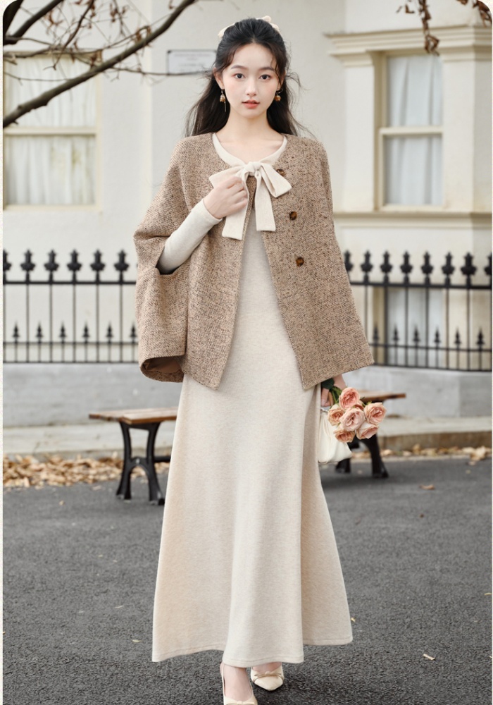 Temperament retro coat loose cloak 2pcs set