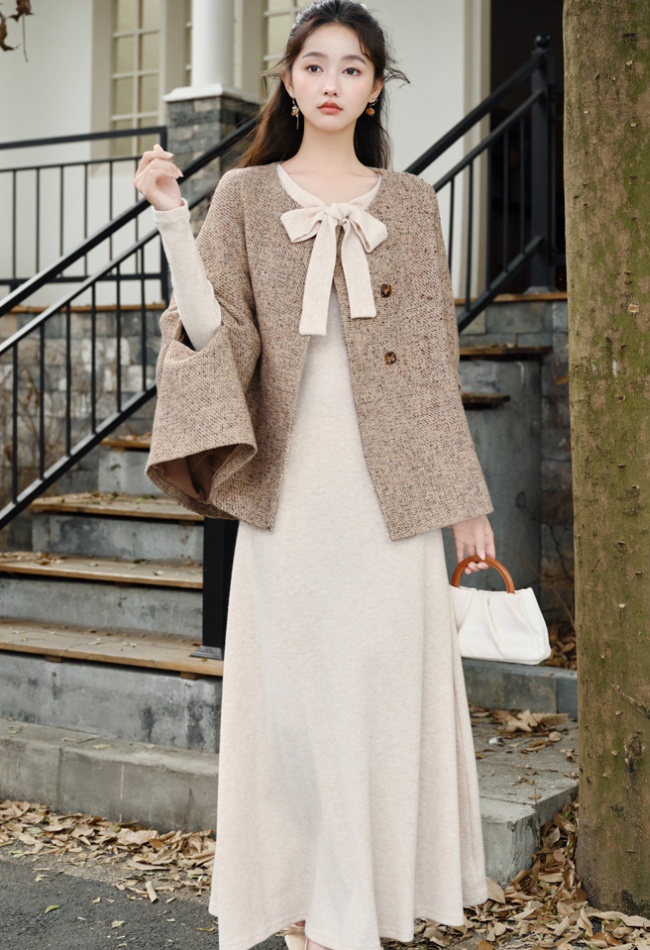 Temperament retro coat loose cloak 2pcs set
