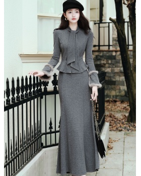 Slim knitted skirt mermaid winter cardigan 2pcs set