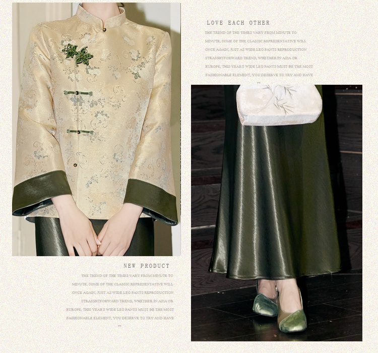 Chinese style jacquard coat cstand collar skirt a set