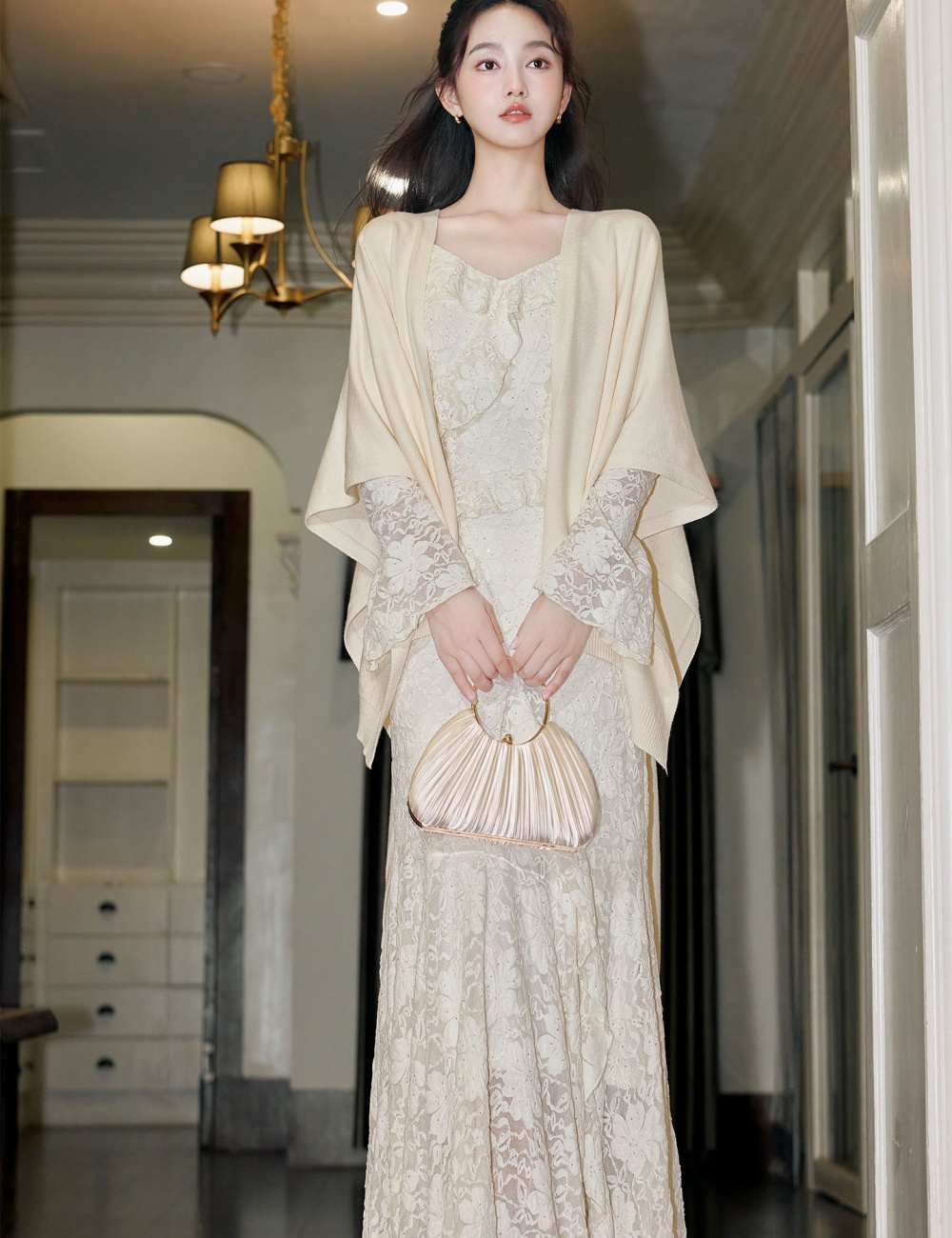 France style slim coat autumn and winter shawl 2pcs set