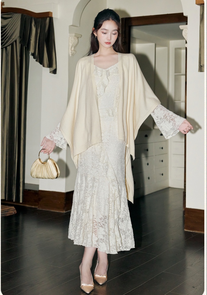 France style slim coat autumn and winter shawl 2pcs set