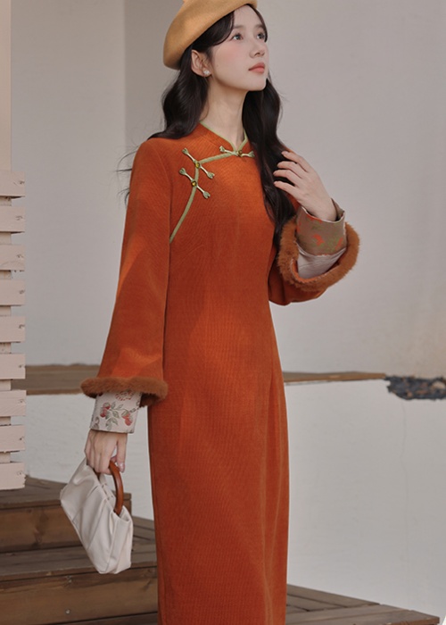 Jacquard thick waistcoat round neck dress a set